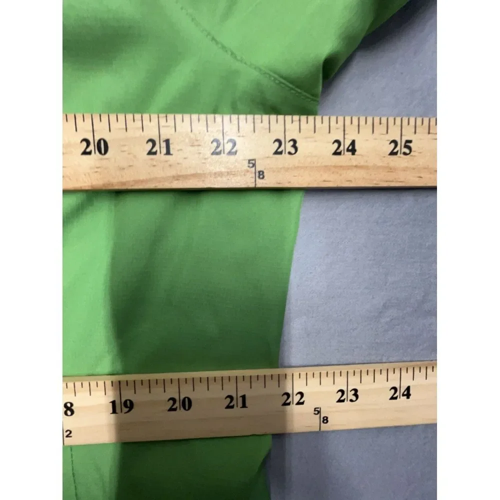 Lands End Rain Coat Women L Green Lined Zip Button Pockets Hiking Outdoor Jacket